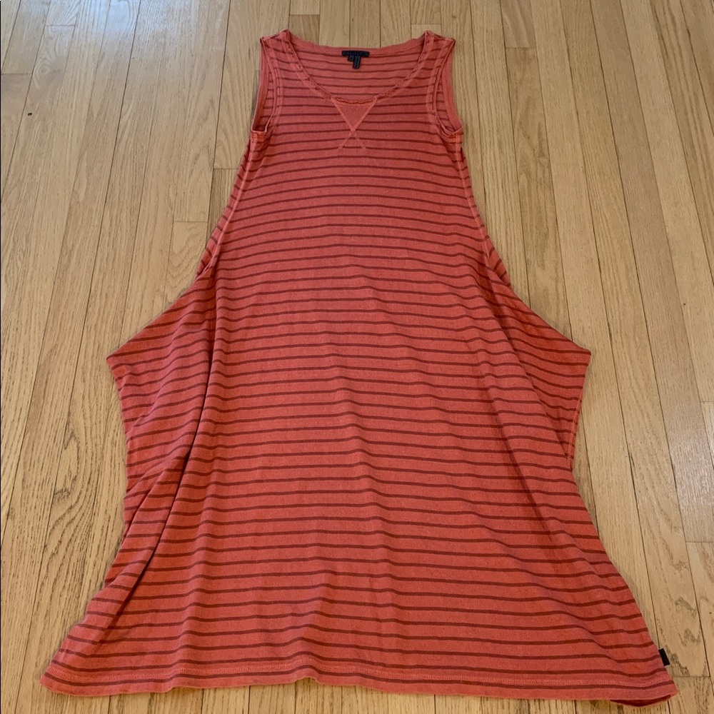OSKA Hemp And Cotton Sleeveless Striped Midi Dress Pockets Lagenlook Relaxed